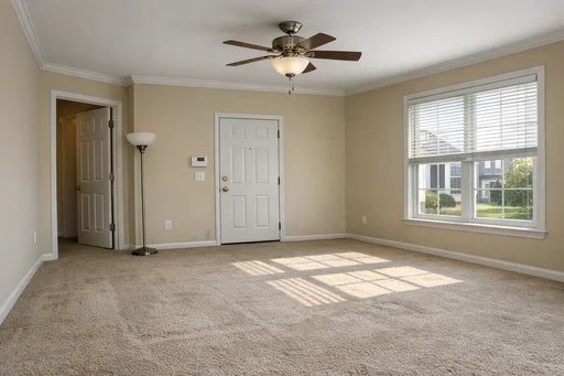 Before: Empty room to staged room