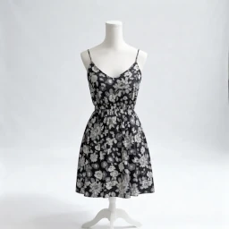 Transformed black floral dress on professional studio backdrop