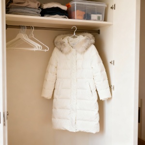 Before: Standard flat lay apparel photography of a puffer jacket in a closet