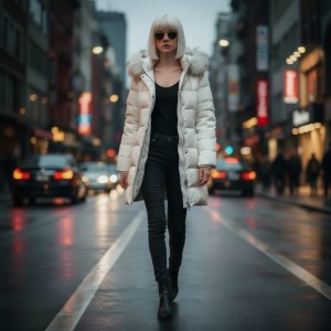 After: Ghost mannequin alternative result showing the jacket on a realistic AI model